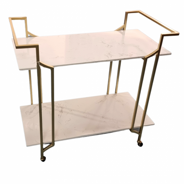 LuxeBars Marble Drinks Trolley - White & Gold